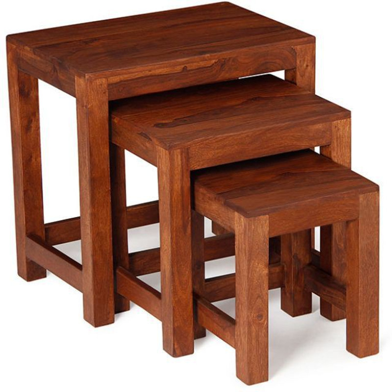 Kings Crafts Solid Wood Nesting Table(Finish Color – Brown, Set of – 3)